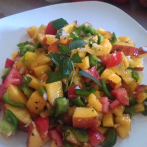 Peach Salsa With Fresh Veggies From The Garden of The Man